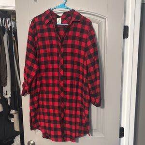 Red and Black Plaid Shirt Dress